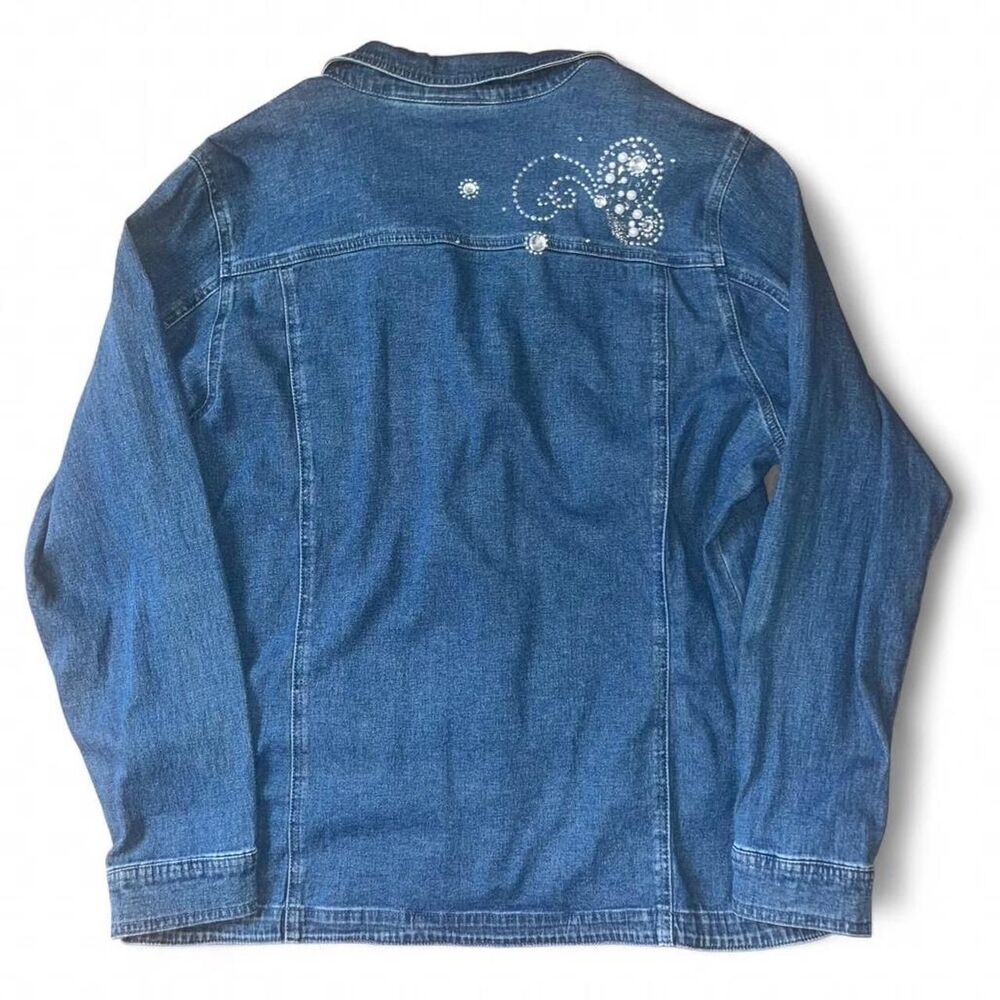 Vintage Quacker Factory Women's Blue Denim Button Up Shacket with Rhinestones - Picture 2 of 5